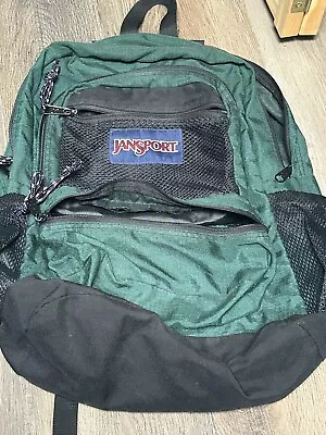 Vintage Jansport 90’s Dark Green Backpack 4 Zippered Pockets Mesh Front & Sides • $75