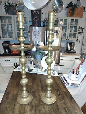 2 VTG Large Etched Brass Candlesticks Church Sanctuary Altar Candle Holders 35” • $199.99
