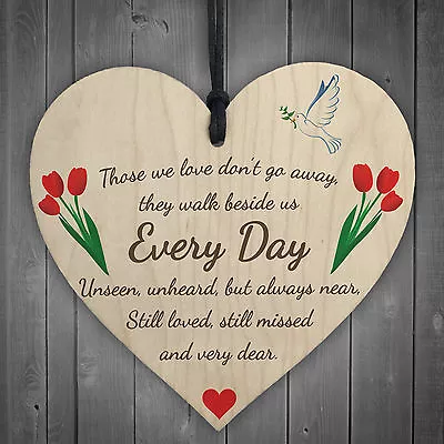 Those We Love Don't Go Away Wooden Hanging Heart Memorial Plaque Heaven Sign • £3.99