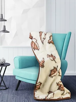 £74.10 • Buy 100% Merino Wool Sofa Bed Throw Blanket DARK LEAF Double Blanket 160 X 200 Cm