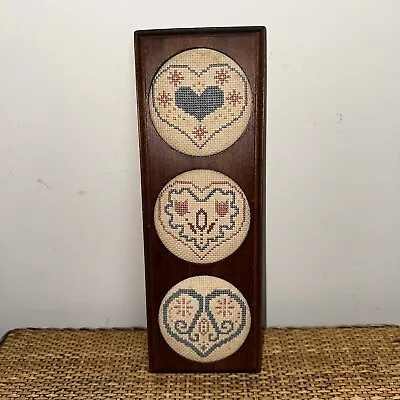 Vintage Handmade Embroidered Heart Shape Design Farm House Hanging Decor 12x4” • $49.88