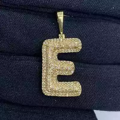 4Ct Moissanite TesterPass Bubble E Letter Initial Pendant 14K Yellow Gold Plated • $153.99