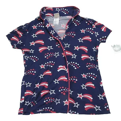 Nite Nite Munki Munki Women Size XS Pajama Shirt Shooting Stars Americana Blue • $9.99