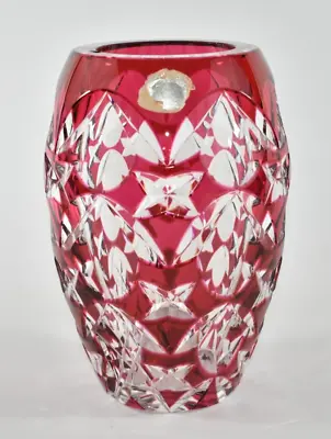 Vintage Val St Lambert 9.5  X 6.5  Red Cut To Clear Crystal Vase AS-IS Chip • $69.99