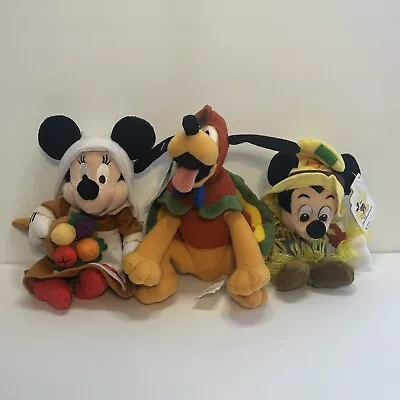 DISNEY STORE TURKEY PLUTO Pilgrim Minnie Scarecrow Mickey Thanksgiving BEAN BAG • $18