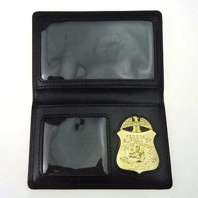 Leather Wallet Driving License ID Card Holder Wallet Case FBI Metal Badge Stamp • $37.84