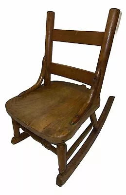 Unique Antique Solid Oak Wood Children's Rocking Chair Numbered #429 • $199.99