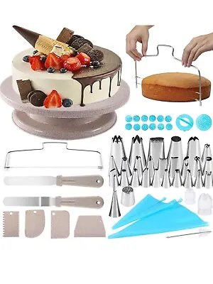 SAKUUMI 53pcs Cake Decorating Kit Baking Tools Supplies With Cake Turntable • £15.99