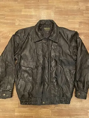 Vintage Roberto Amee Black Leather Bomber Jacker Size Large Punk Biker Metal • $24.99