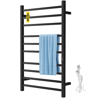 VEVOR Heated Towel Rack Towel Heater Warmer 10-Bar Powder Coated Steel Black • $119.99