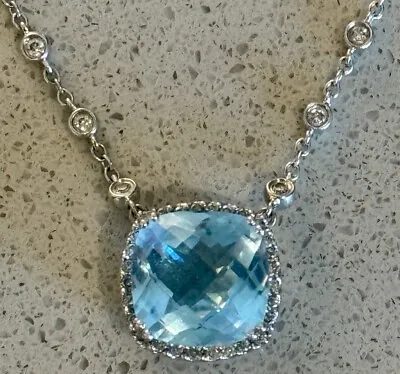 $2.1k Retail | Gabriel Co Designer 14k White Gold Blue Topaz & Diamond Necklace • $325