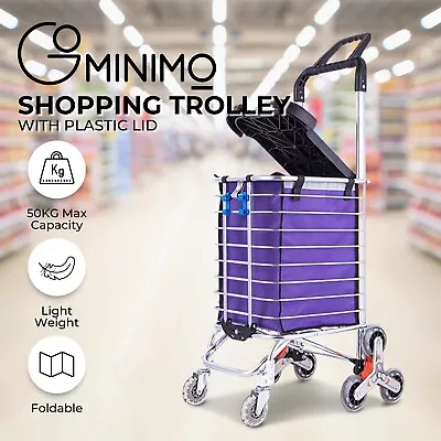 Gominimo Foldable Shopping Cart Trolley Grocery Luggage With Wheels Purple • $70.95