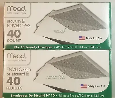 Lot Of 2 Mead #10 40 Security Envelopes 40-ct Boxes 4 1/8 X 9 1/2 • $5