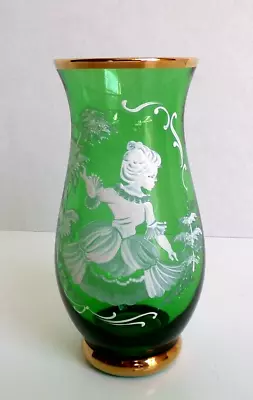 Vintage Mary Gregory Style Hand Blown Hand Painted Emerald Green Vase 5 1/8  • $35.99