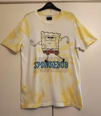 SpongeBob SquarePants Yellow Tie Dye Graphic T-Shirt Medium -  Used • £30