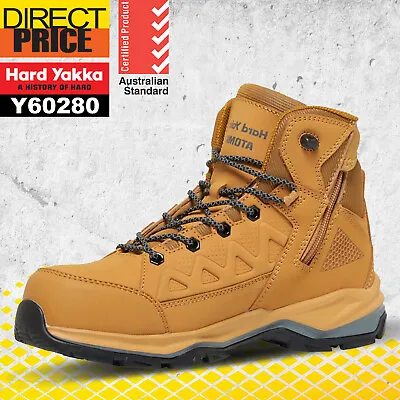 Hard Yakka Work Boots Zip Side Lightweight Wheat Safety Lace ATOMIC Y60280 NEW • $156.95