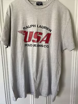 RALPH LAUREN POLO Grey With USA Logo Design T Shirt Size L Summer • £15
