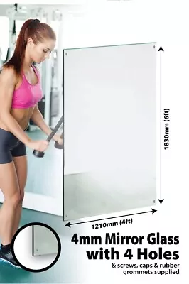 Large Wall Mirror 6Ft X 4Ft 183 X 121cm Glass With 4 Holes Home Gym Dance Studio • £134.99