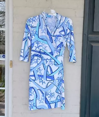 J. McLaughlin Women’s Catalina Cloth Faux Wrap Coral Dress Blue White Size XS • $42