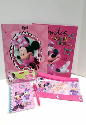 MINNIE MOUSE 2 Folder Portfolios + Journal Notebook W Pen Set + Pencil Pouch • $6.60