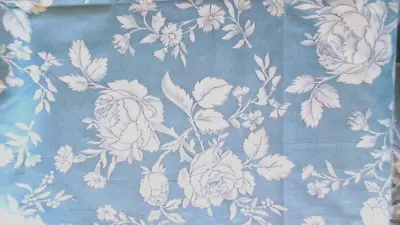 1 Yd Vtg Kessler Concord Blue  White Cabbage Rose Cotton Fabric 45 W Quilt Decor • $5.50