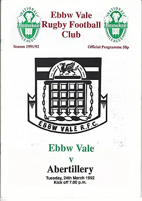 Ebbw Vale v Abertillery 24 Mar 1992 Ebbw Vale RUGBY PROGRAMME • £4.99