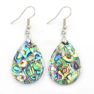 New Waterdrop Cut Multi Color Abalone Shell Silver Charm Women Dangle Earrings • $7.99