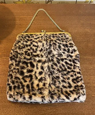Vintage Leopard Print Purse Faux Fur Gold Chain • $30