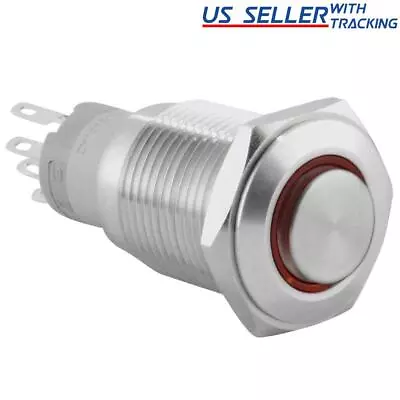 16mm 12V LED Momentary Push Button Stainless Steel Power Switch Red • $8.59