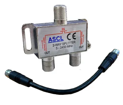 ASCL 1 In 2 Output TV Aerial Coaxial Cable Way Splitter With Black Patch Cable • £4.79