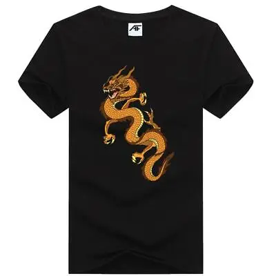 Mens Chinese Dragon Printed T Shirt Short Sleeve Round Neck Casual Wear Top Tee • £9.97