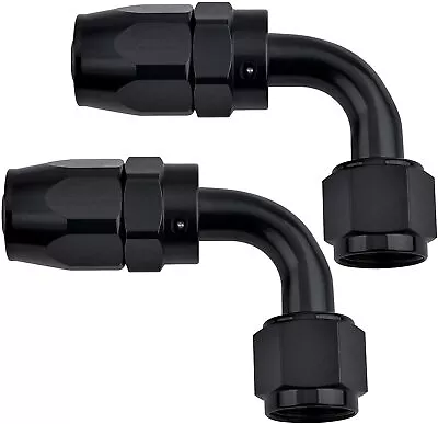 10AN 90 Degree Swivel Hose End Fitting For Braided Fuel Line Aluminum Black 2PCS • $19.95