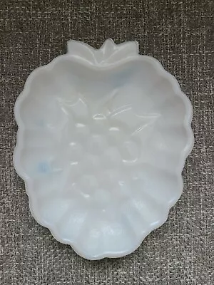 Vintage White Milk Glass Leaf Shape Candy Dish With Grape Pattern Design • $5