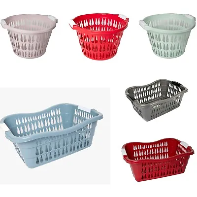 Plastic Laundry Basket Hamper Washing Clothes Storage Bin With Handles UK • £7.99