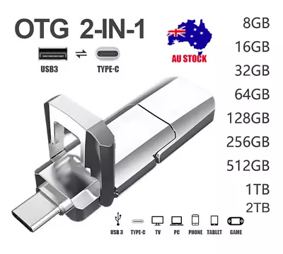 Type C Flash Drive 64GB 2TB 2 In 1 OTG USB 3.0 + USB C Memory Stick For Storage • $34.98