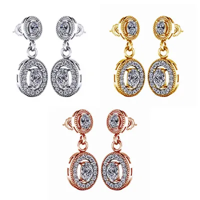 1.12 CT Oval Natural Diamond Dangle Drop Vintage Earrings 18k Solid Gold • $2613.58