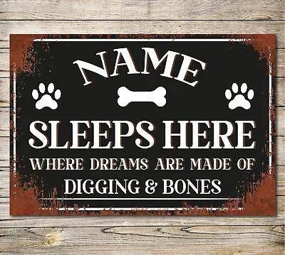 Personalised Dog Sign Metal Wall Door Decor Custom Name Pet Bed Kennel Plaque • £5.70