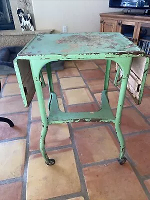 Vintage Metal Typewriter Table Stand Drop Leaf Rolling Industrial Multi Color • $60