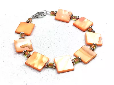 Fashion Bracelet Orange Mother Of Pearl Tiles Silver Tone NO OFFERS • $5