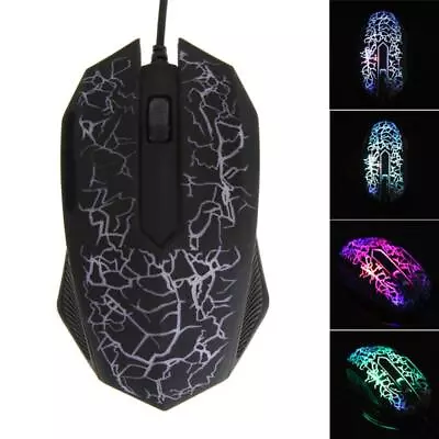 Optical Gaming Mouse LED 3 Buttons For PC Laptop USB 7 Colors For Gaming • £6.44