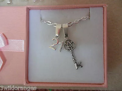 £5.59 • Buy 16th 18th 21st 13th 25th Birthday Milestone Key Charm Necklace Gift Box Gift Bag