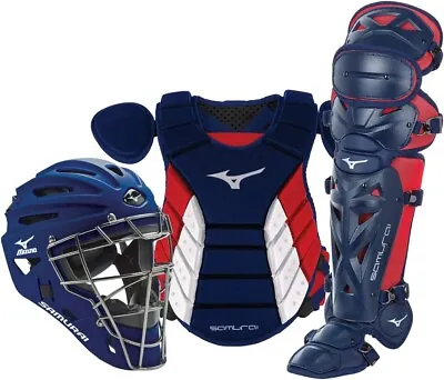 NIB Mizuno Samurai Youth 14  Baseball Boxed Catcher's Gear Set Red White Blue • $389.77