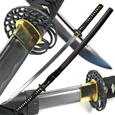 40.5  Handmade Full Tang Sharp SAMURAI KATANA Sword Classic Crane MUSASHI TSUBA • $65.88