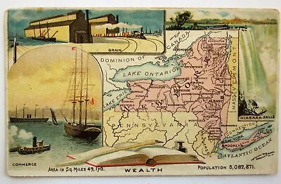 £9.99 • Buy 1889  New York State Antique Map Arbuckle Trade Card Niagara Falls Manhattan 