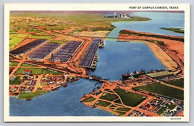 Corpus Christi Texas~Aerial View Of The Port~Curteich Vintage Linen Postcard • $3.49