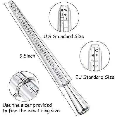 Metal Ring Sizer Gauge Mandrel Finger Sizing Measure Stick Standard Jewelry Tool • $6.99