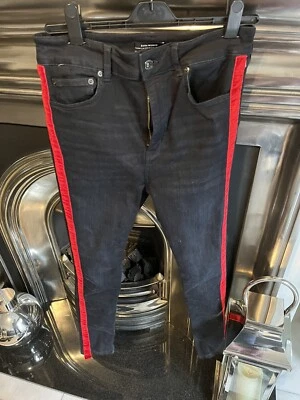 £8 • Buy Zara Indigo Blue Jeans With Red Velvet Stripe Size 40
