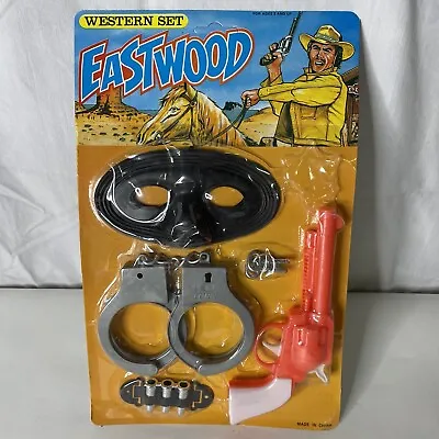 Vintage Eastwood Western Cowboy Toy Set Cowgirl Toys Gun Cuffs Mask Horse • $18