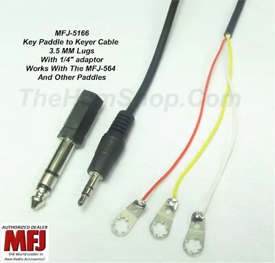 MFJ-5166 CABLE PADDLE TO KEYER CABLE WITH LUGS 3.5MM With 1/4  ADAPTOR • $33.74