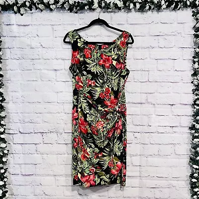 Melissa Harper Vintage Hawaiian Floral Print Faux Wrap Dress Sleeveless • $22